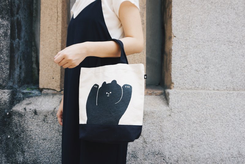 双色拼接手提袋 - 黑熊Shadow - 手提包/手提袋 - 棉．麻 黑色