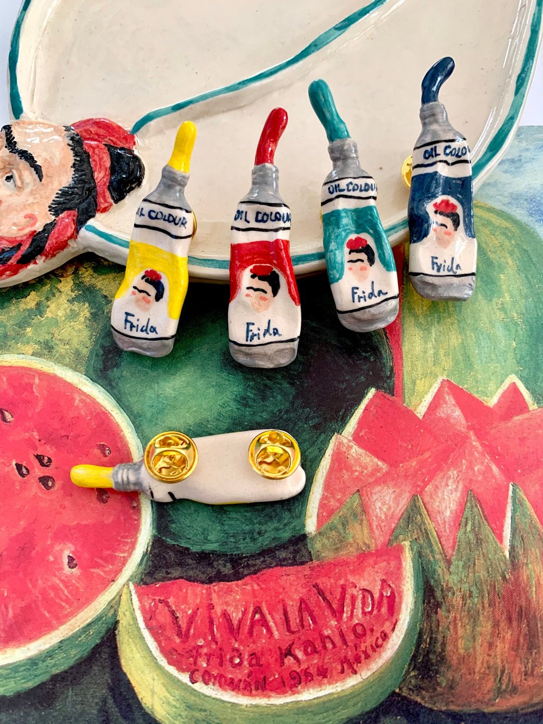 Ceramic Pin Frida color tube - 胸针 - 陶 
