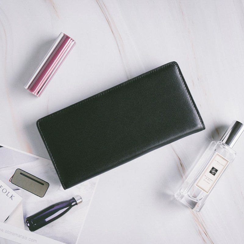 【礼盒】经典真皮简约扣式长夹 X0084 黑 - 皮夹/钱包 - 真皮 黑色