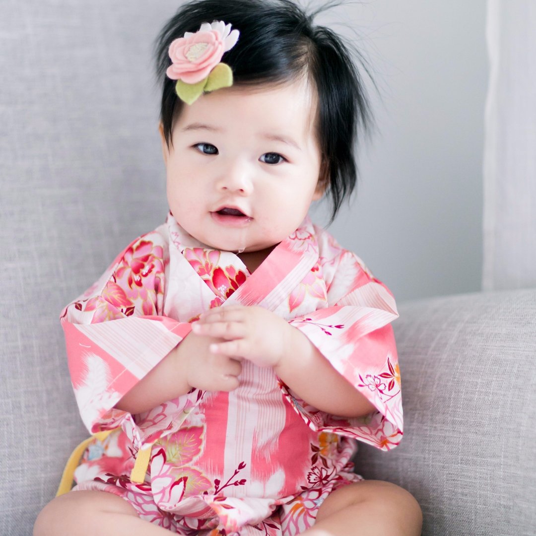 Cute Japanese Cotton Baby Girl Kimono Romper Hikari - 其他 - 棉 粉红色