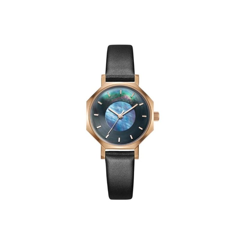 Volare Mother Of Pearl 珍珠黑色皮革表带手表 28mm - 女表 - 不锈钢 黑色