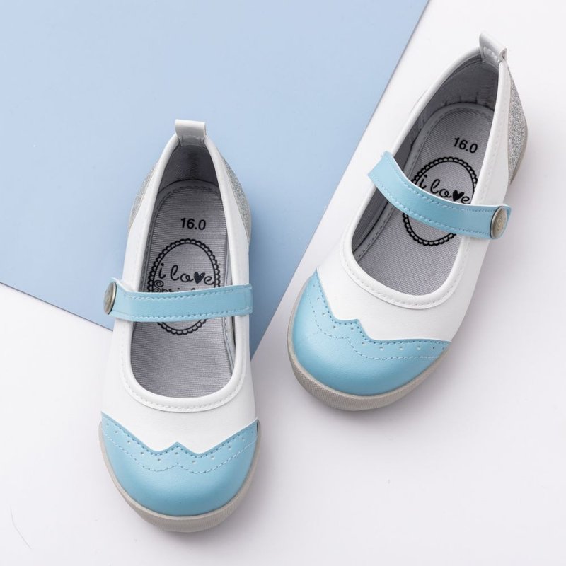 Zoe 蓝白银亮片娃娃鞋 - 童装鞋 - 其他材质 蓝色