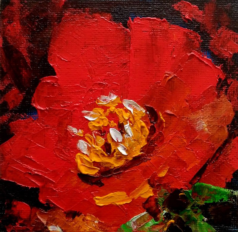 Red Flower Painting, Small Original Picture, Floral Art, Poppy Flower Wall Art - 海报/装饰画/版画 - 其他材质 红色