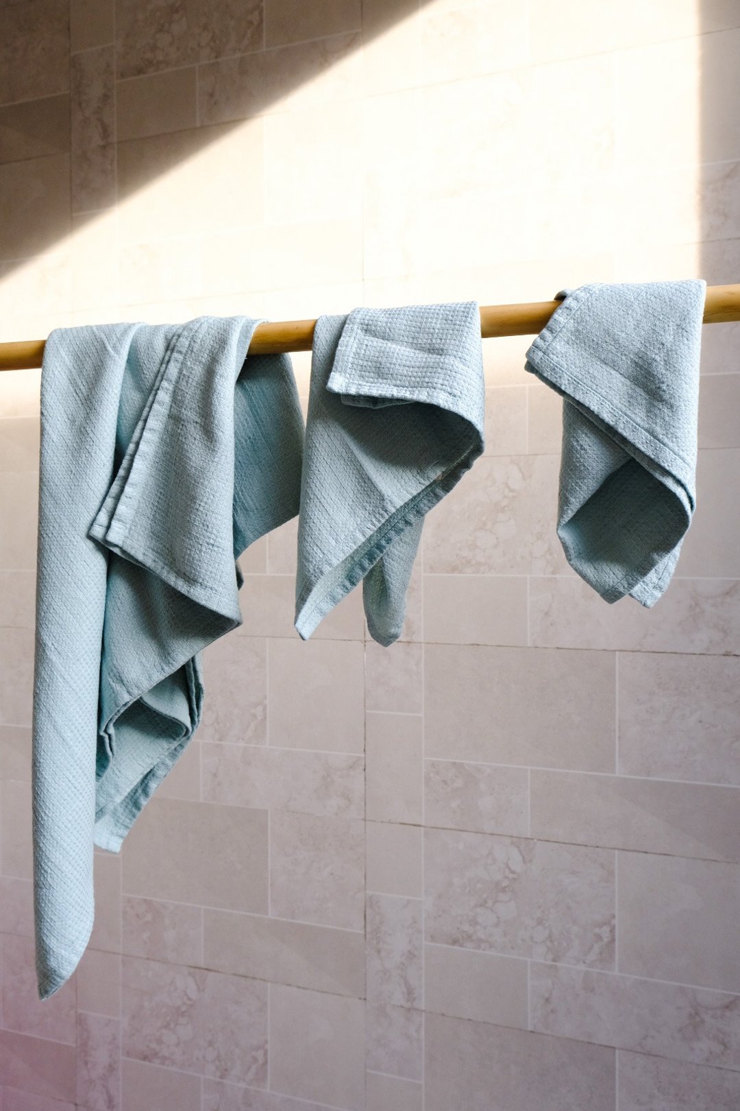 Sea glass waffle linen bath towels / Linen bath towel set  / Organic flax - 毛巾浴巾 - 亚麻 蓝色