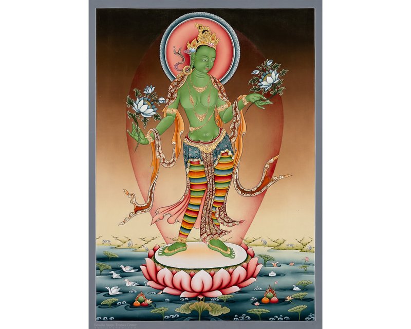 绿度母唐卡 – 慈悲与迅速解脱的化身 - B06265 - 墙贴/壁贴 - 其他材质 多色