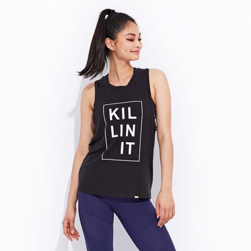【VIASWEAT】 KILLIN IT 字母运动背心 - 女装背心 - 棉．麻 黑色