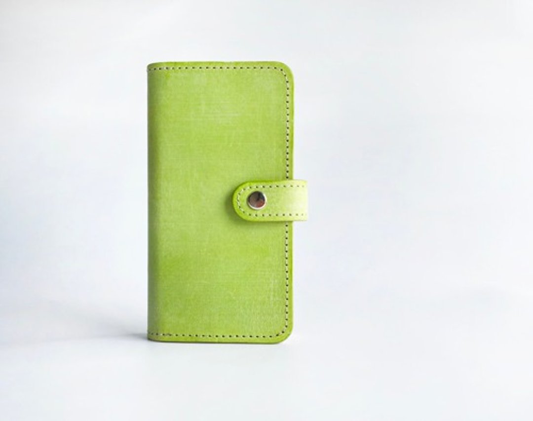 Lime green iPhone case (notebook type) Italian leather MAINE Compatible with many models - 其他 - 真皮 