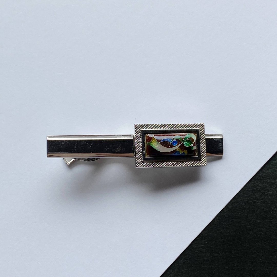 Tiny Ribbon [Brown Brown] Cloisonne Tie Clip Pure Silver Wired Cloisonne - 领带/领带夹 - 其他材质 咖啡色
