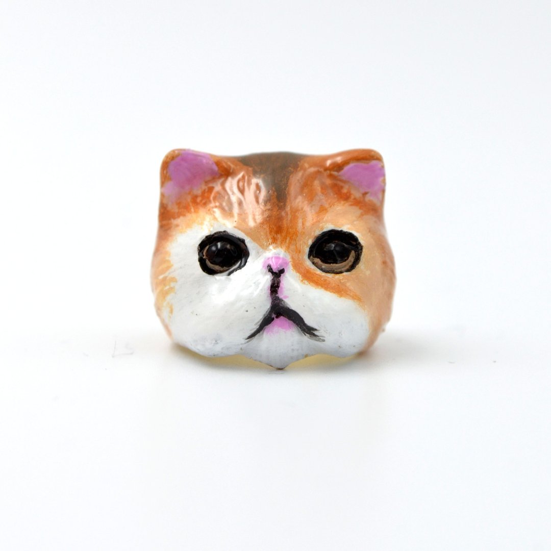 三色猫 手绘猫咪法式搪瓷黄铜材质戒指 可订制你家的猫咪颜色 - 戒指 - 其他金属 咖啡色