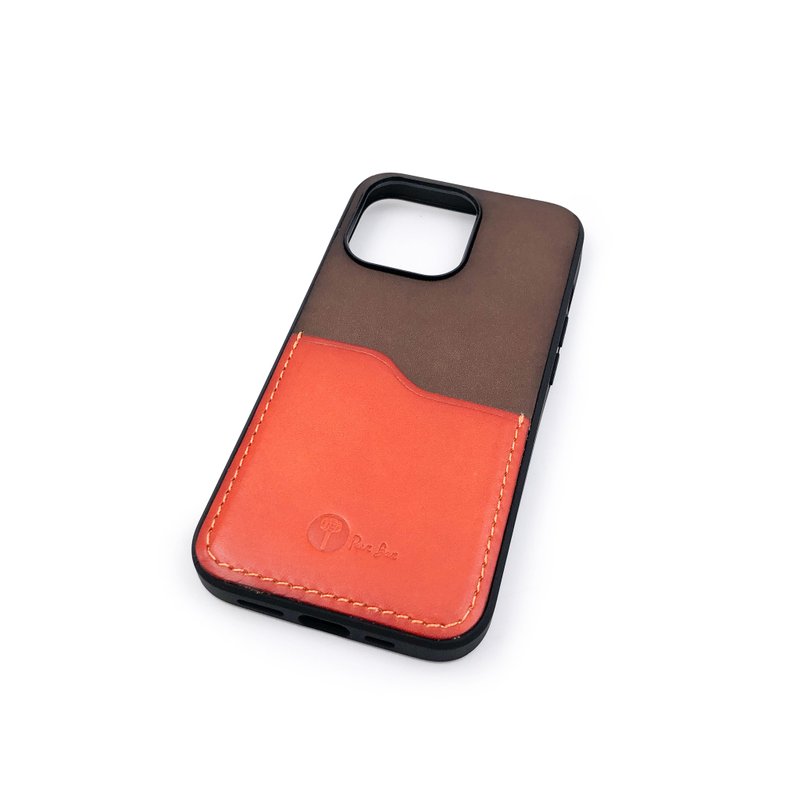 手工植鞣皮革-iPhone 13 Pro 手机壳(有卡夹) - 手机壳/手机套 - 真皮 咖啡色
