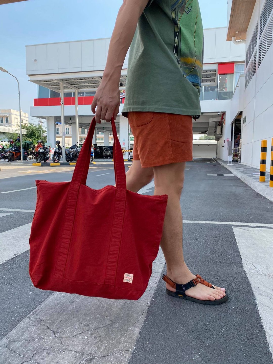 New Orange Soft Tote with zipper/ Fitness Bag/ Grocery Bag/ Beach Bag Size L - 手提包/手提袋 - 棉．麻 橘色