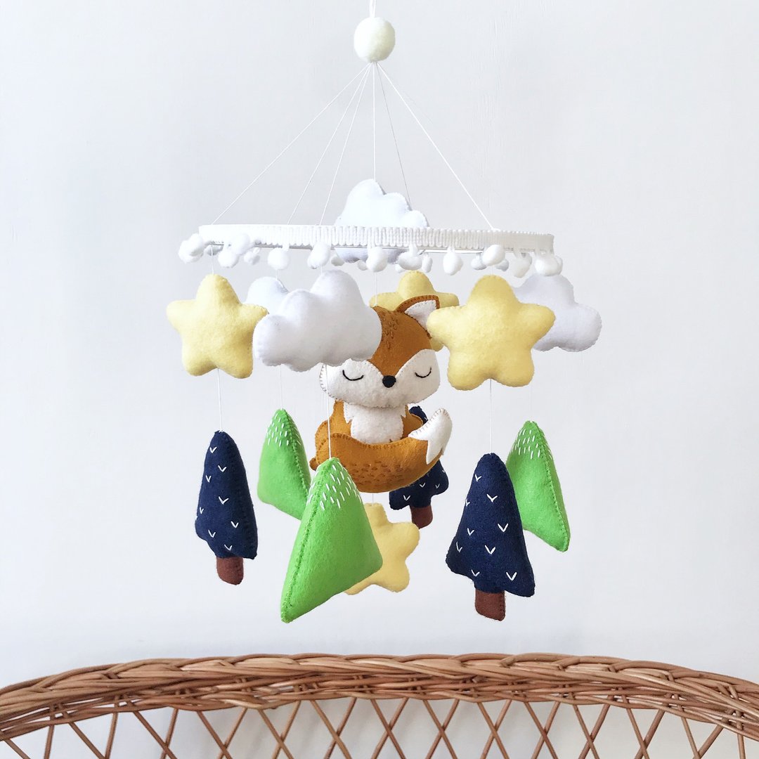 Woodland baby mobile, Fox baby mobile, Neutral baby mobile, Felt nursery mobile - 玩具/玩偶 - 环保材料 多色