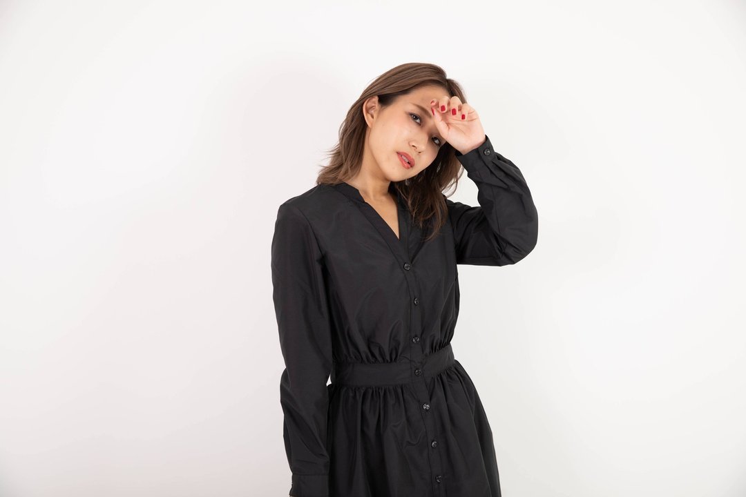 日本制造 衬衫聚拢连衣裙 BLK - 洋装/连衣裙 - 其他人造纤维 黑色
