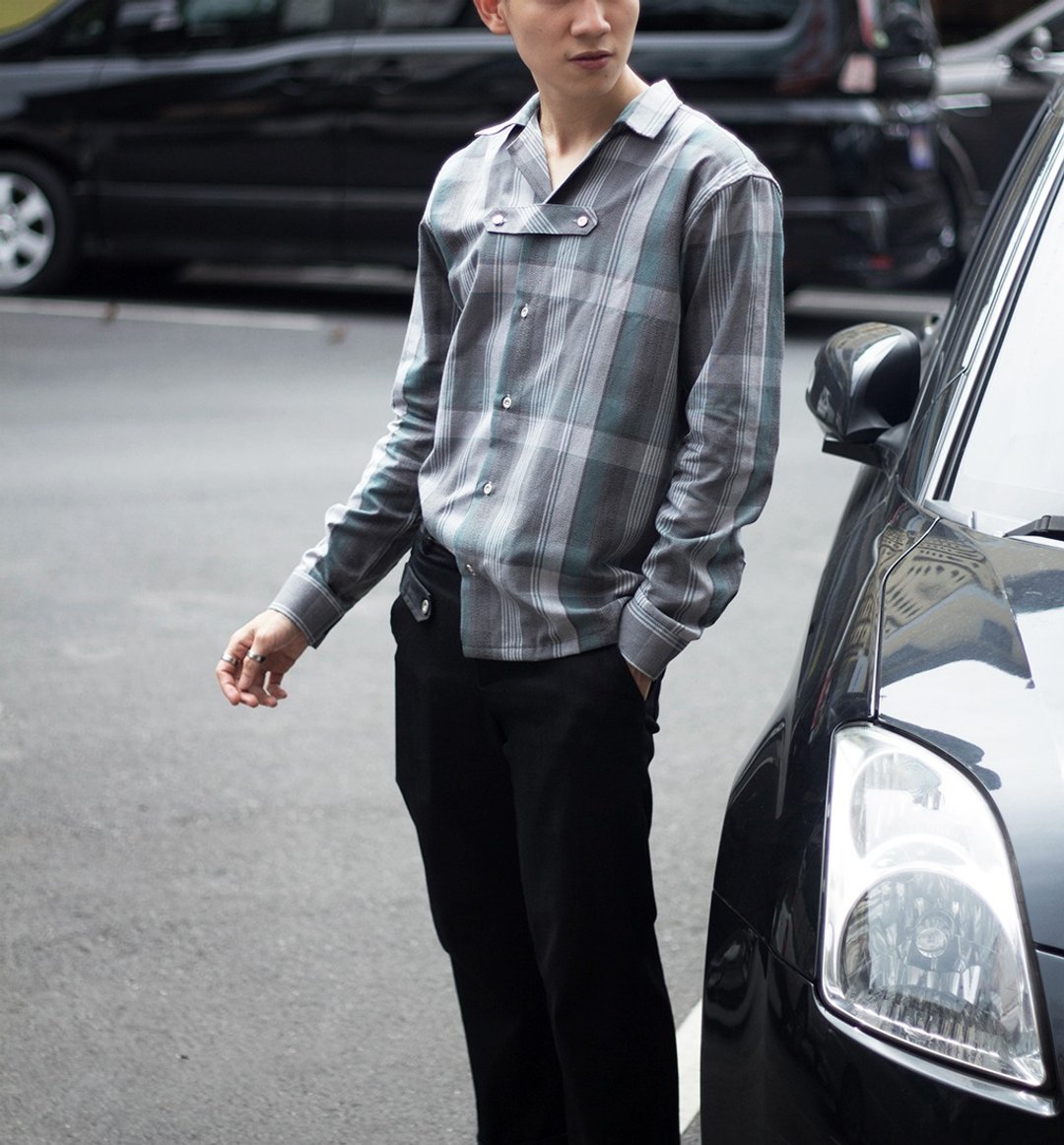 'Martin' Marble Scotch Shirt - 男装衬衫 - 棉 灰色