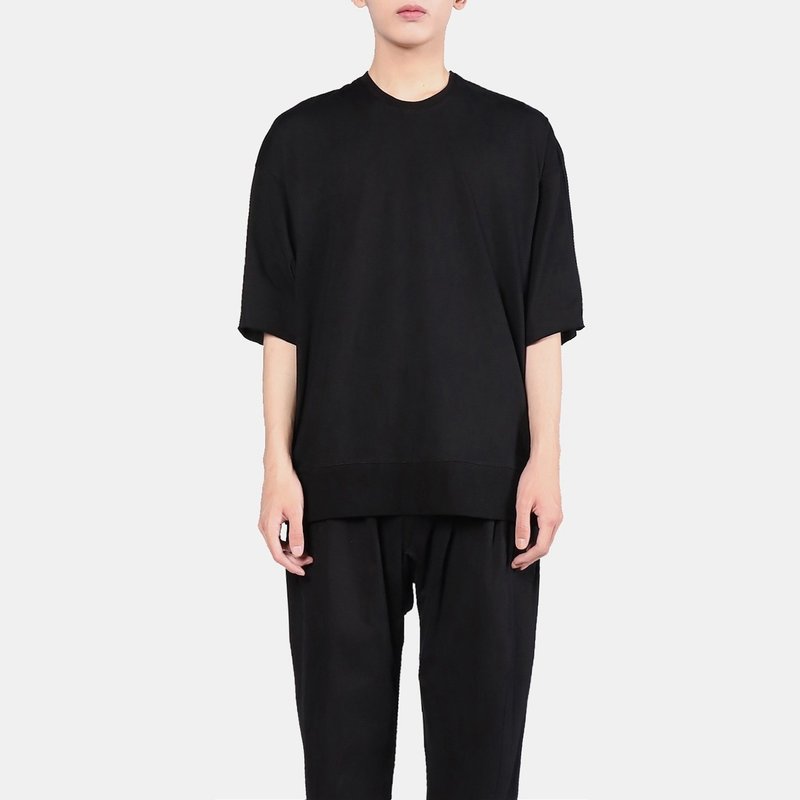 落肩罗文五分袖T - 男装上衣/T 恤 - 棉．麻 黑色