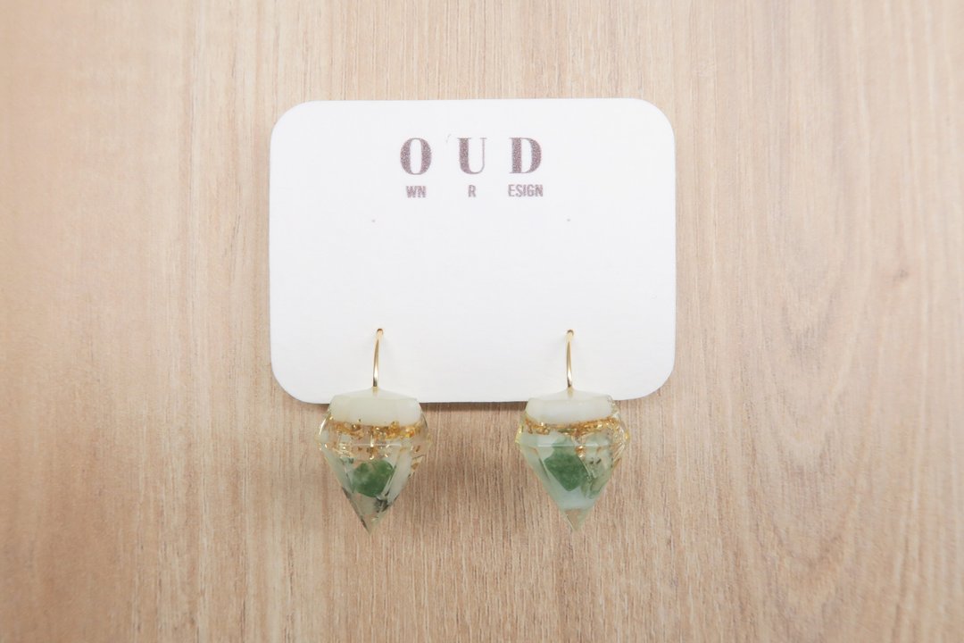 OUD原创.手工饰品.天然石系列.翠玉海蓝宝14K包金钻石形耳勾 - 耳环/耳夹 - 玉石 绿色