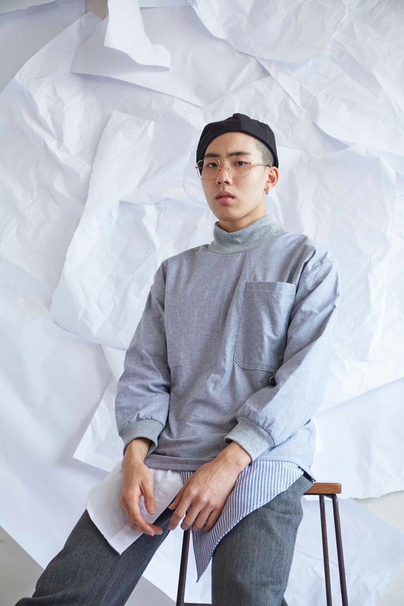 Turtleneck shirt (Grey) - 男装衬衫 - 棉．麻 灰色