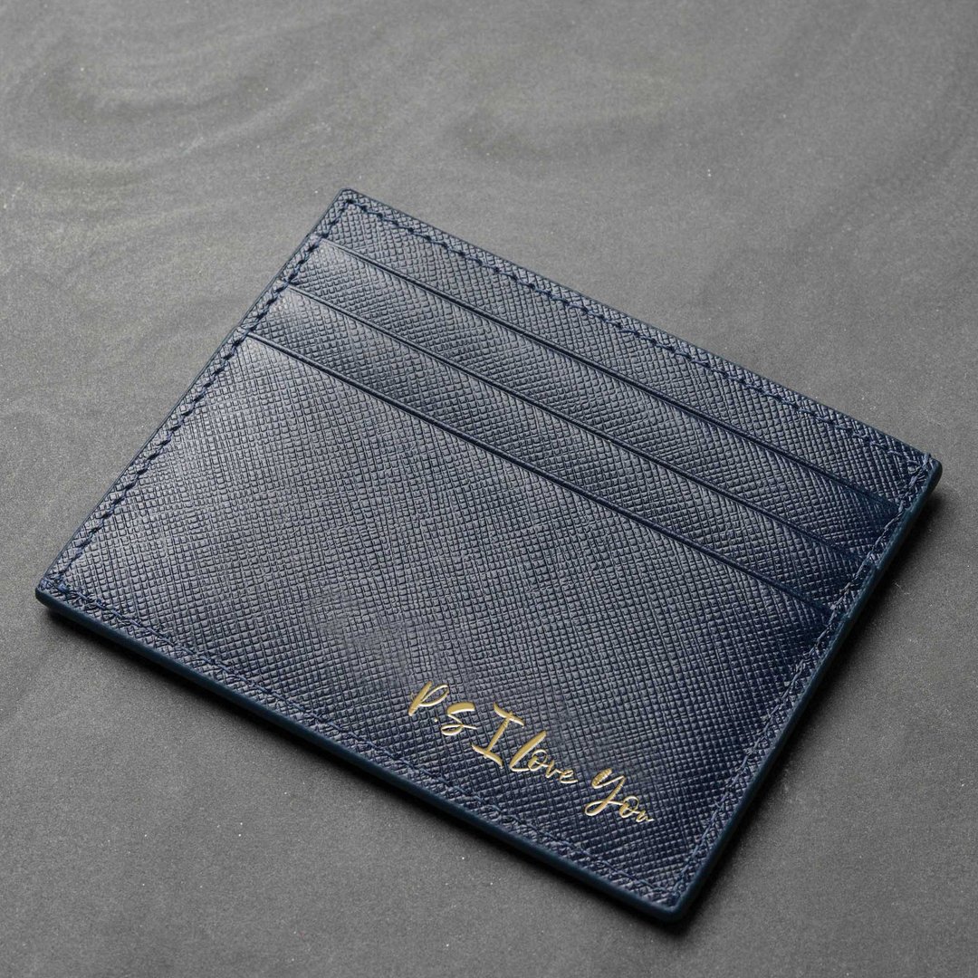 Senzaltro  定制化刻字 十字纹皮革卡夹 (6色) - 名片夹/名片盒 - 真皮 蓝色