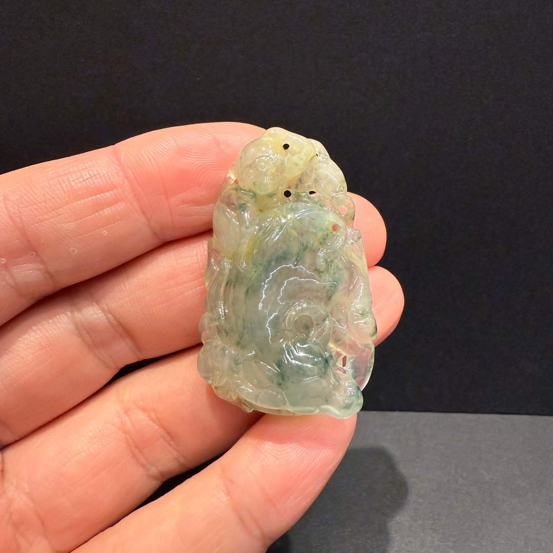 瀚玉珠宝 天然A货翡翠 冰种黄翡飘花 牛转干坤 牛与猴子 十二生肖 - 其他 - 玉石 