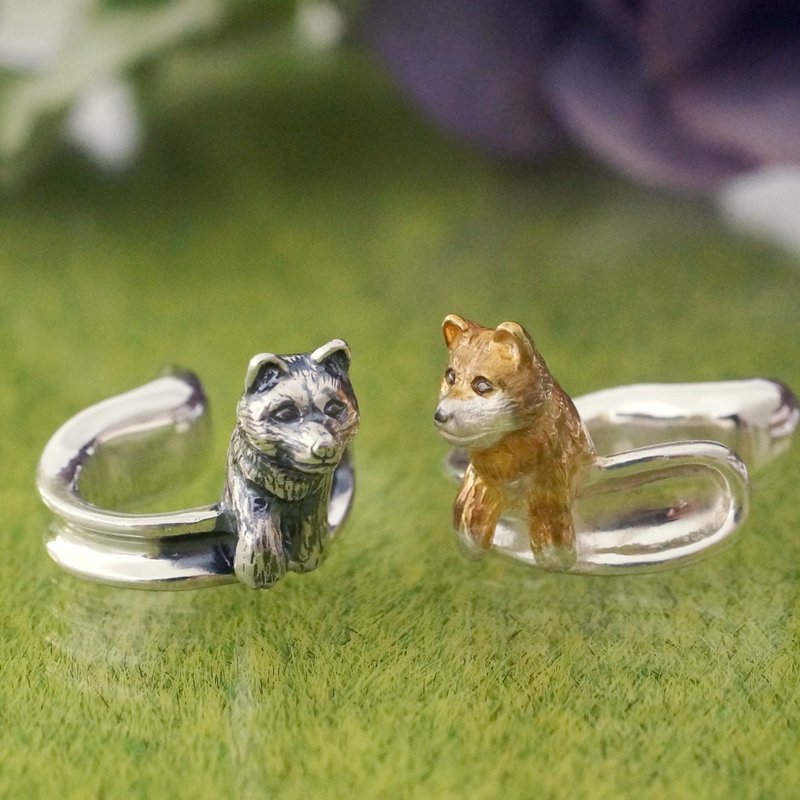 柴犬耳夹 - 耳环/耳夹 - 纯银 银色