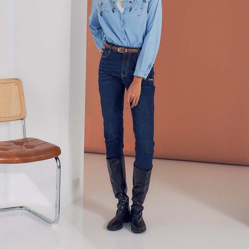 【MEDUSA】M字高弹性修身牛仔裤 (M-2L) | 牛仔长裤 裤子 女长裤 - 女装长裤 - 棉．麻 蓝色