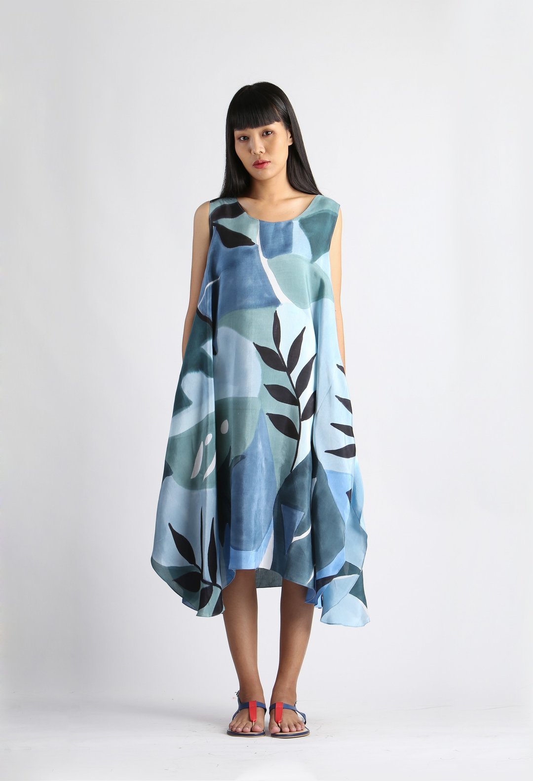 Dress Hand Paint Soft Cotton Silk for Yoga Vacation Holidays - 洋装/连衣裙 - 棉 蓝色