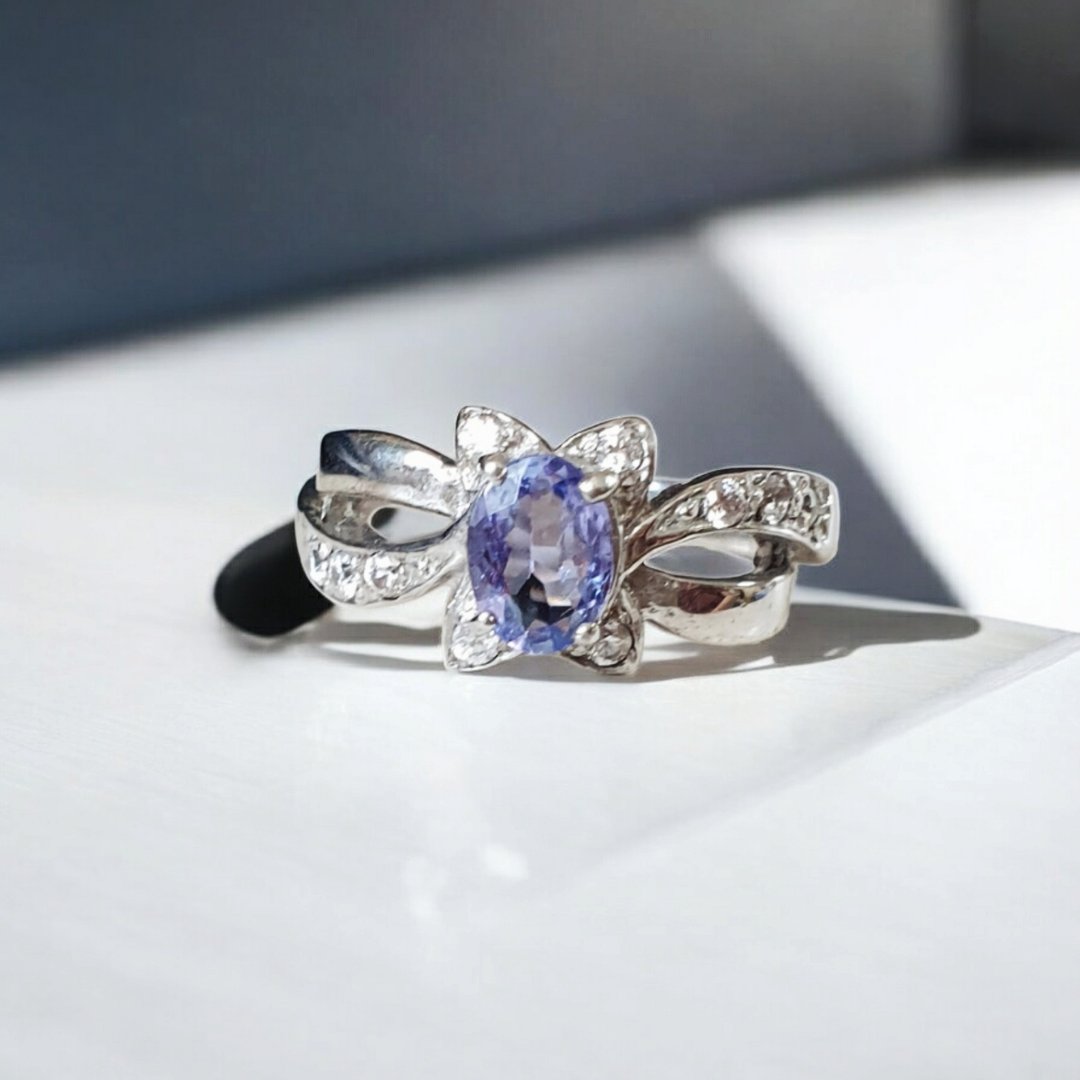 Tanzanite ring with white topaz, 925 Silver - 戒指 - 宝石 蓝色