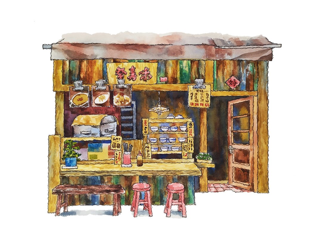 台湾旅绘 - 丰原夜市 - 小吃 - 碗糕 - 怀旧海报 30x40cm-挂画 - 复制画 - 海报/装饰画/版画 - 纸 咖啡色