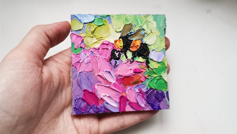 Honey Bee Painting 油畫原作 Original Art 手工油畫 Floral Art Oil Painting Verafe - 海报/装饰画/版画 - 压克力 橘色