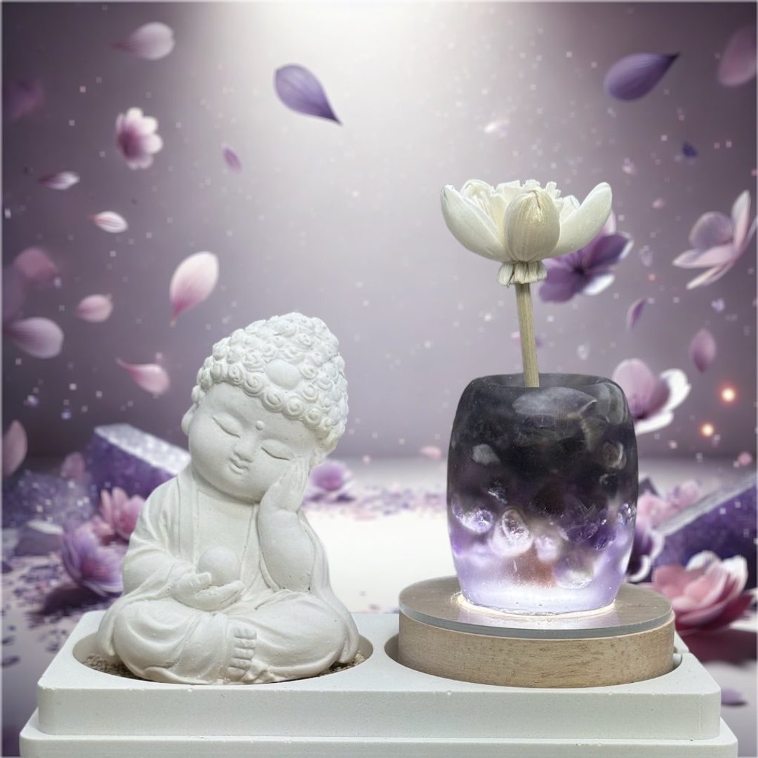 小夜灯 净念开运水晶香氛灯座系列 疗愈系公仔(静性)  水晶夜灯 - 香薰/精油/线香 - 水泥 白色