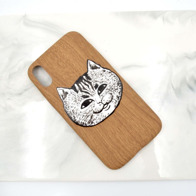手绘猫咪仿木纹iPhone XR 手机壳 只有一个 - 手机壳/手机套 - 其他材质 卡其色