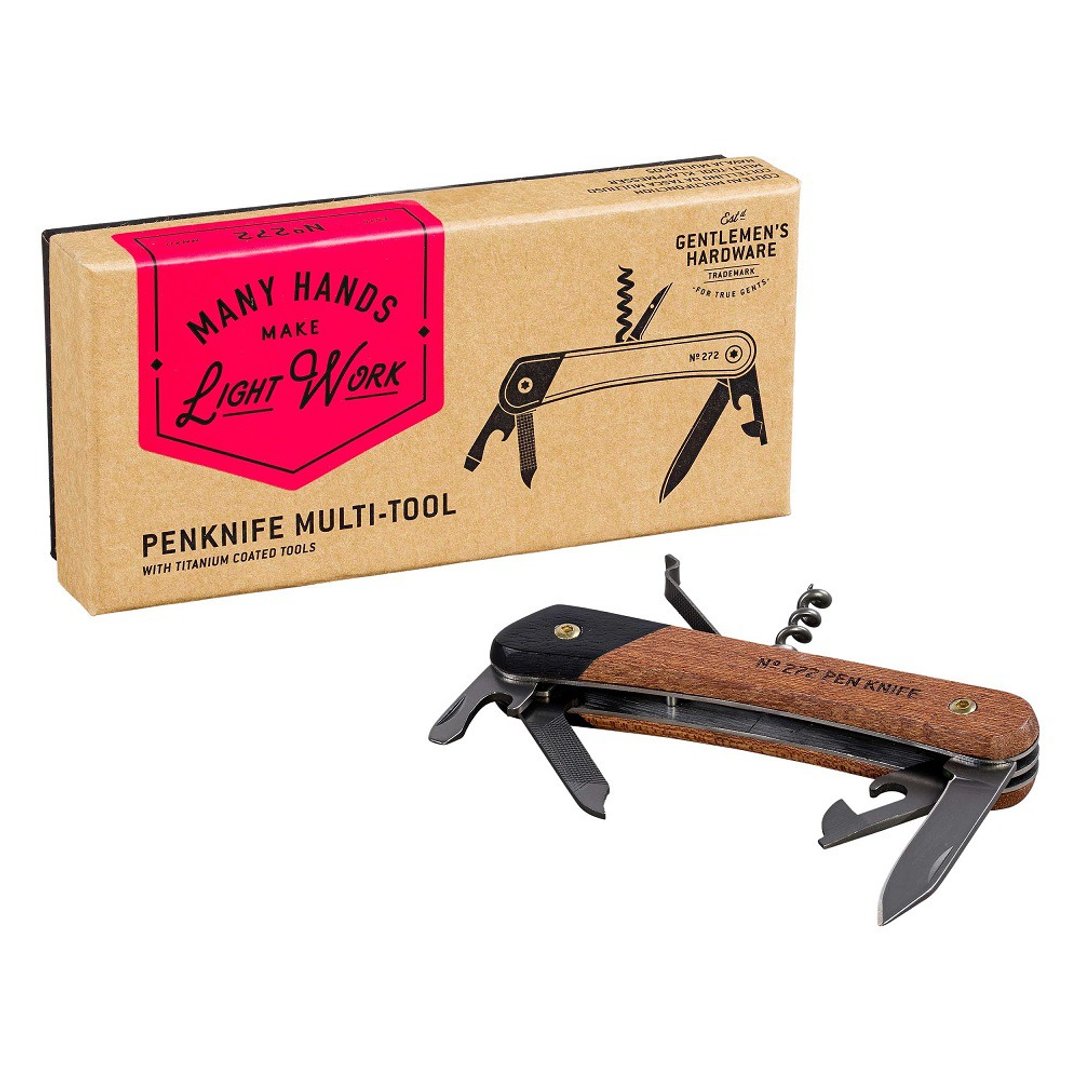 【Gentlemen's Hardware】经典多功能用万用刀-钛金属/木质握把 - 露营用品 - 不锈钢 黑色