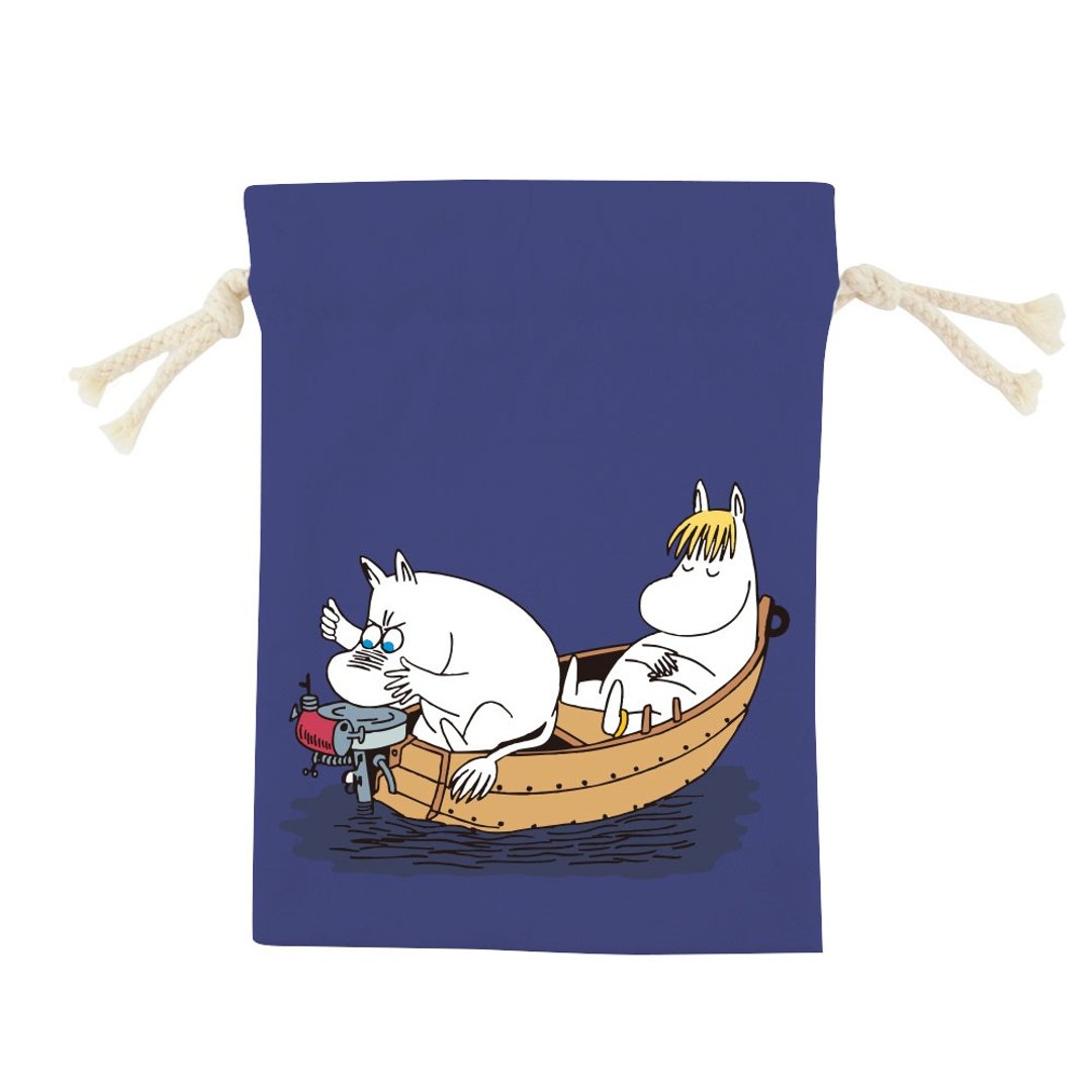 MOOMIN授权 -彩色束口袋 噜噜米捕鱼趣(藏青/3尺寸) - 化妆包/杂物包 - 棉 咖啡色