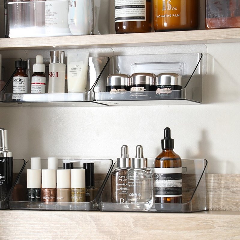 日本霜山 免钻钉无痕壁挂式镜柜收纳盒-3入 - 收纳用品 - 塑料 透明