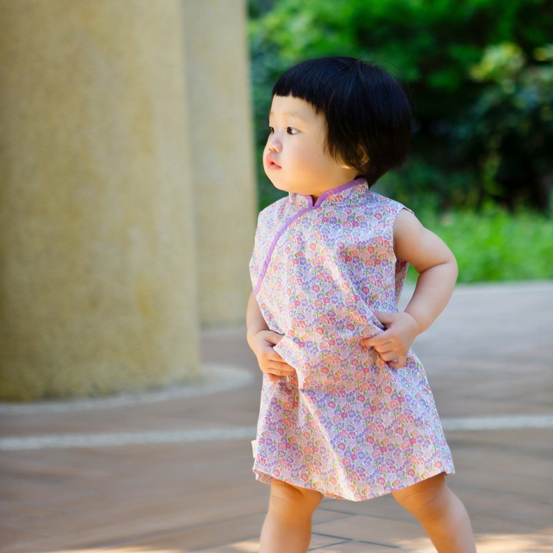 【宝宝】周岁礼物 职人手作周岁小旗袍 – 紫罗兰花语 - 包屁衣/连体衣 - 棉．麻 紫色