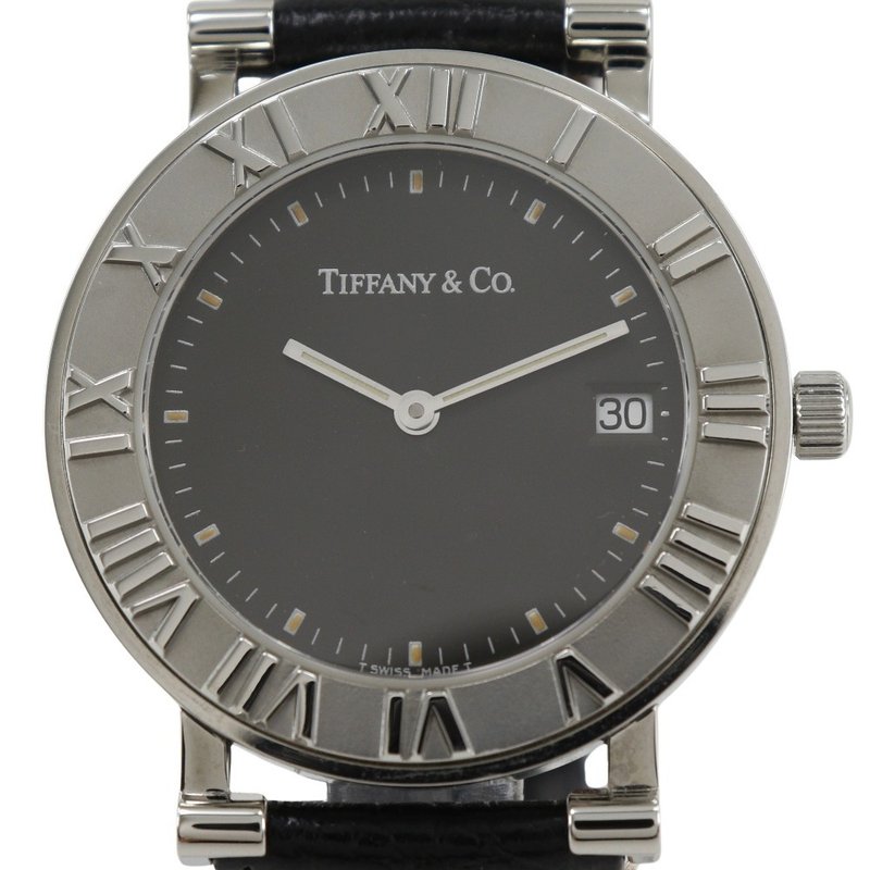 [日本直邮] Tiffany & Co. Atlas 手表 不锈钢 x 皮革 石英 模拟显示 黑色表盘 男士 [二手] - 女表 - 不锈钢 银色