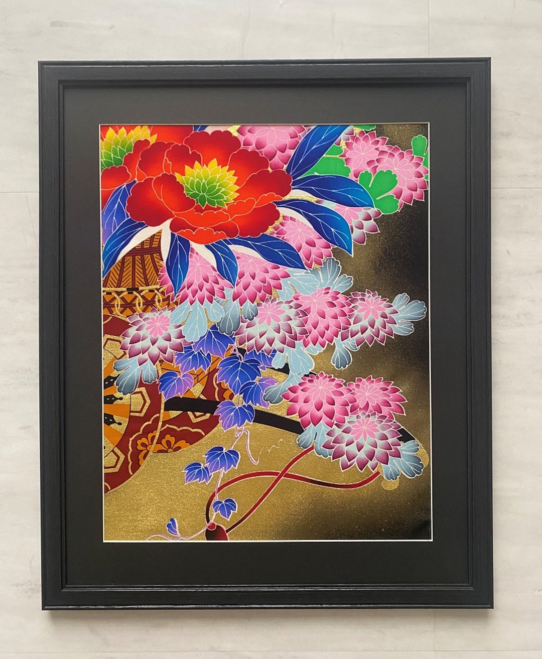 The art panel made from Japanese bride Kimono　 Vintage Kimono fabric　29 - 墙贴/壁贴 - 丝．绢 黑色