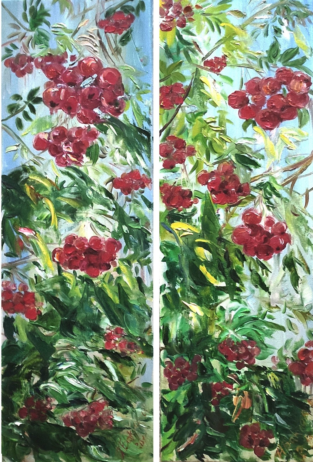 罗文树浆果束双连画原始厚涂自然绘画现代艺术 - 墙贴/壁贴 - 其他材质 红色