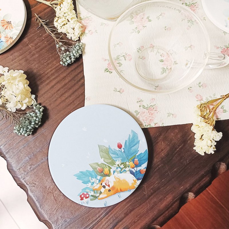 陶瓷吸水杯垫 - 蓝绿柯基 - 杯垫 - 陶 蓝色