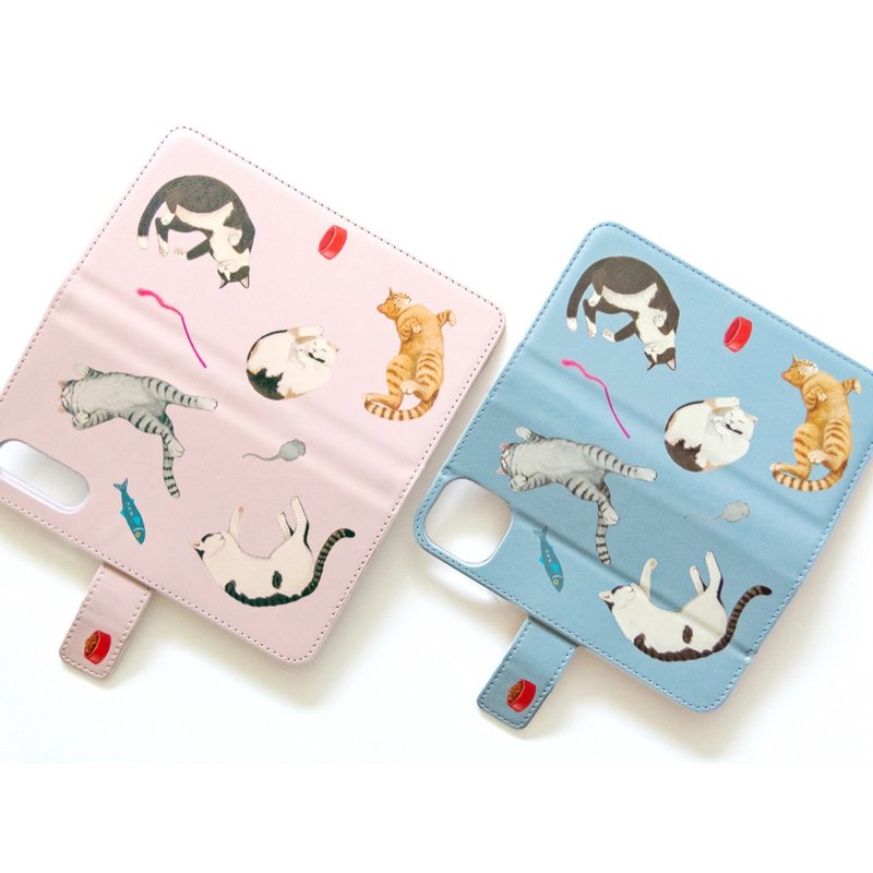 慵懒猫咪手帐型手机壳 (订制生产) 支持 iPhone 17 / Air - 手机壳/手机套 - 人造皮革 粉红色