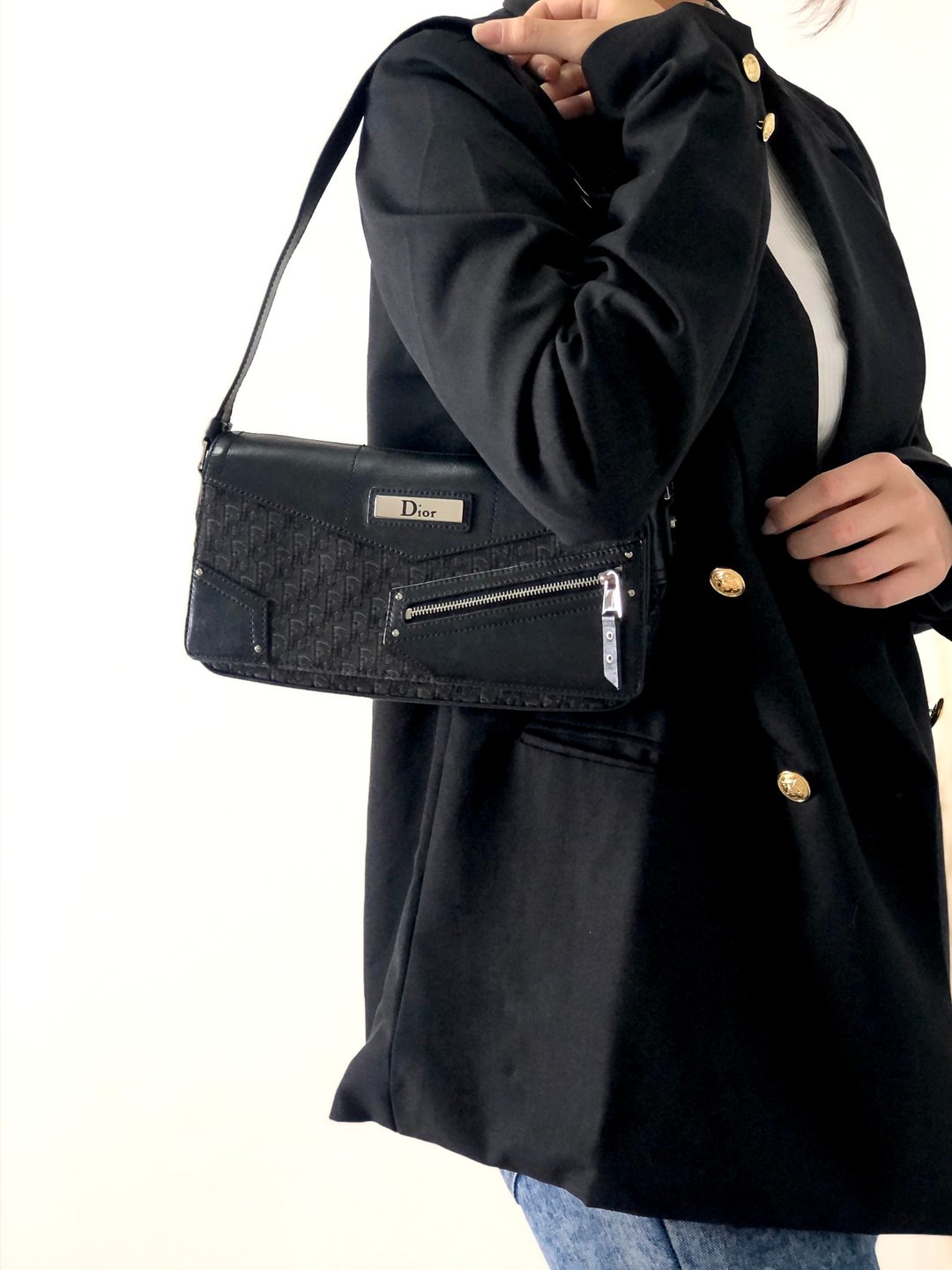 【日本直送，名牌使用包装】Christian Dior 街头别致标志 PVC 皮革半肩包黑bswt3t - 侧背包/斜挎包 - 真皮 黑色