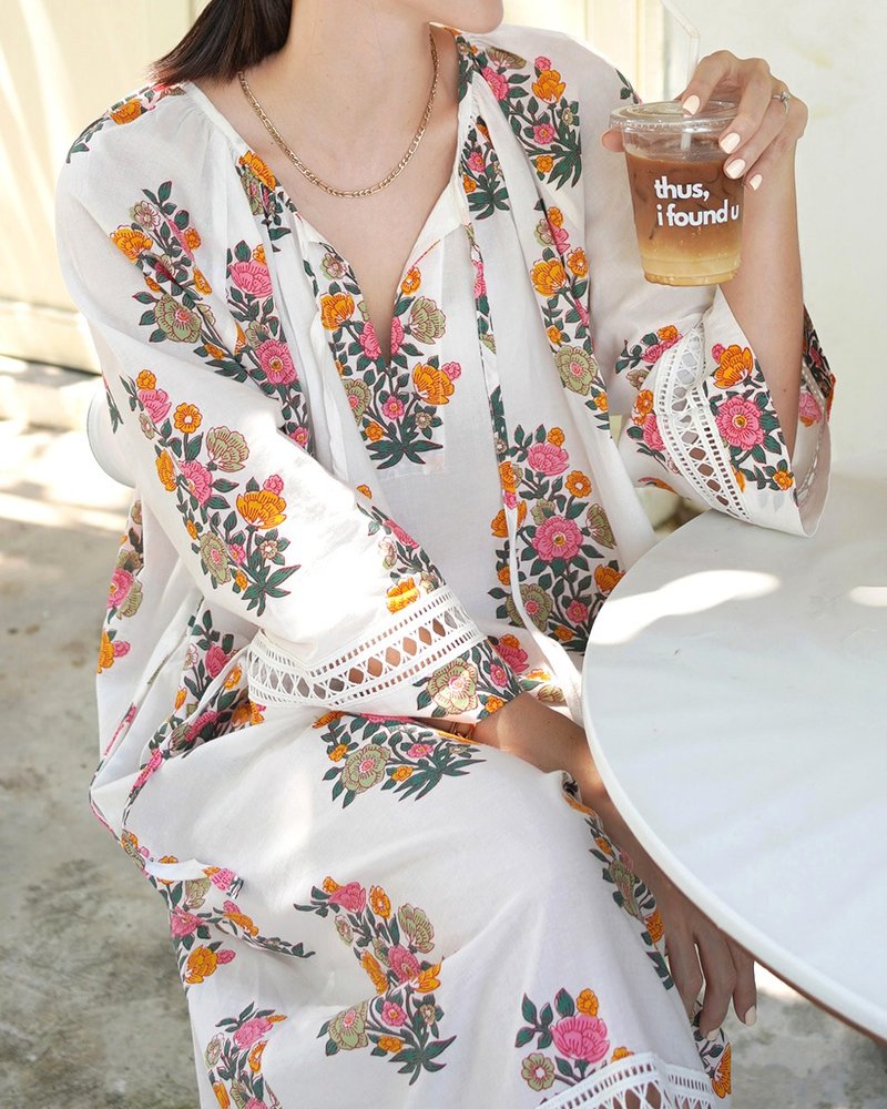 Lolita Lace Dress - 木刻花卉刺绣长裙 - 洋装/连衣裙 - 棉．麻 白色