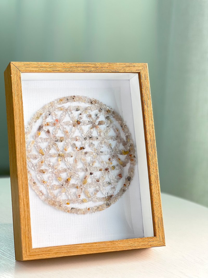 曼陀罗花/水晶画/金发晶/天然水晶/装饰画/能量水晶阵 - 画框/相框 - 水晶 金色