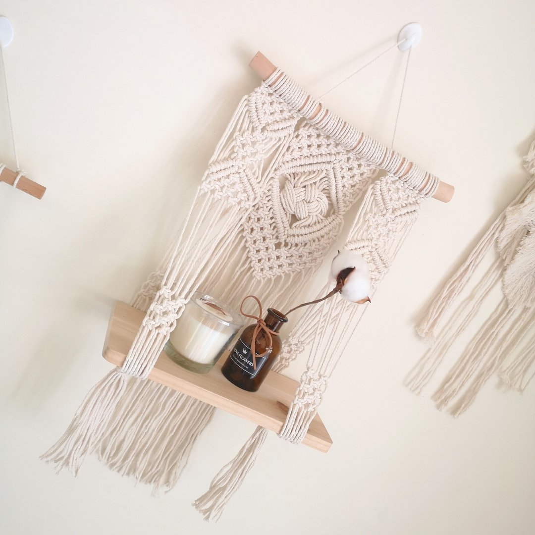 壁面收纳编织架【Macrame hanging wall shelf】022 - 摆饰 - 棉 