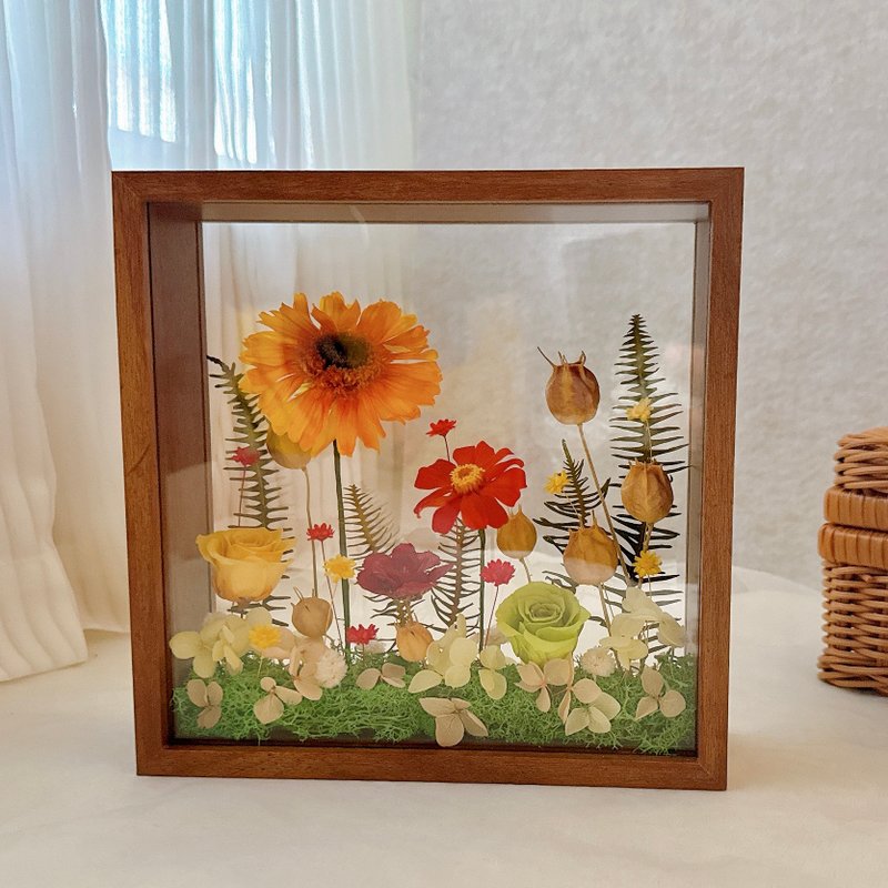 桦坊/定制化礼物/永生花相框/永生向日葵/复古相框 - 干燥花/捧花 - 植物．花 