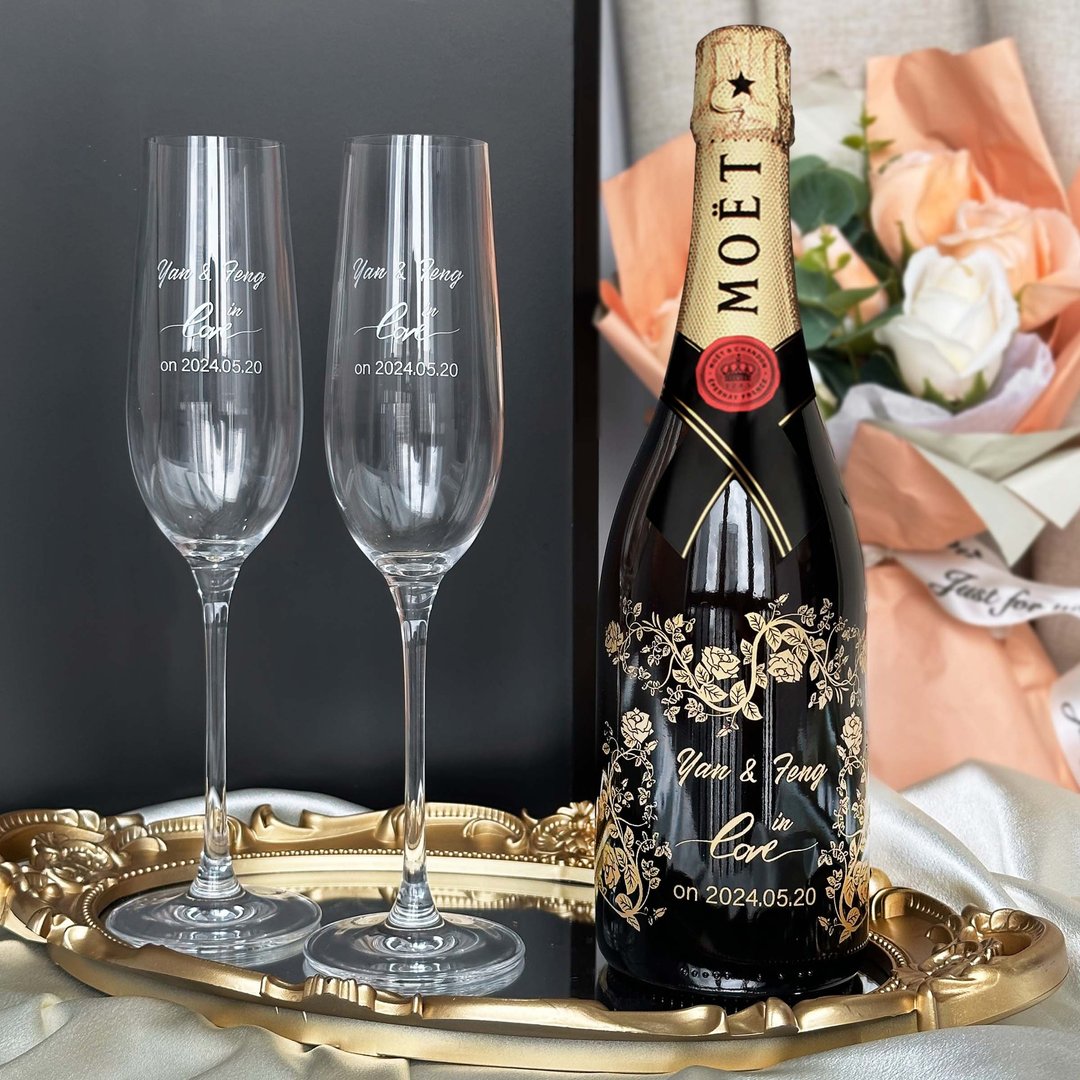 定制化礼物 结婚 周年纪念日礼物 | Moët 名字双杯 礼盒套装 - 酒类 - 玻璃 