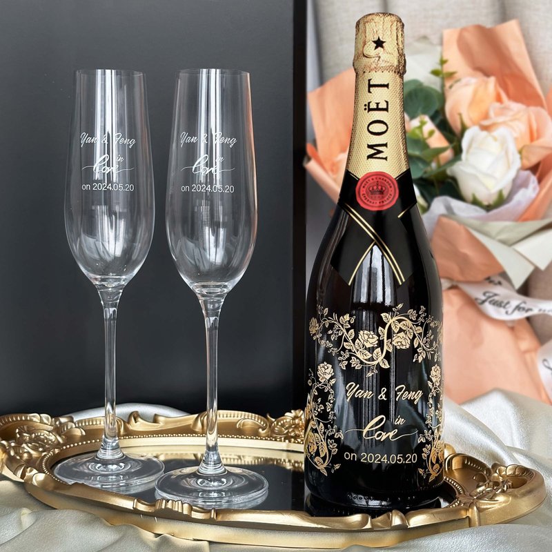 定制化礼物 结婚 周年纪念日礼物|Moët 名字双杯 礼盒套装  订制 - 酒类 - 玻璃 