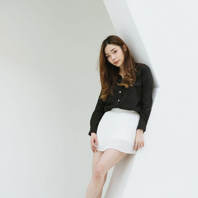 (SIZE S) PREMIUM // black // women long sleeves - 女装衬衫 - 棉．麻 黑色