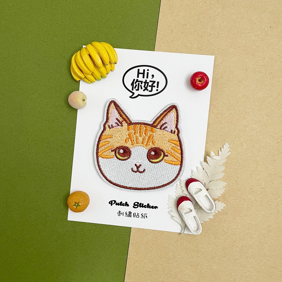刺绣贴纸 - 白橘猫 - 贴纸 - 绣线 橘色