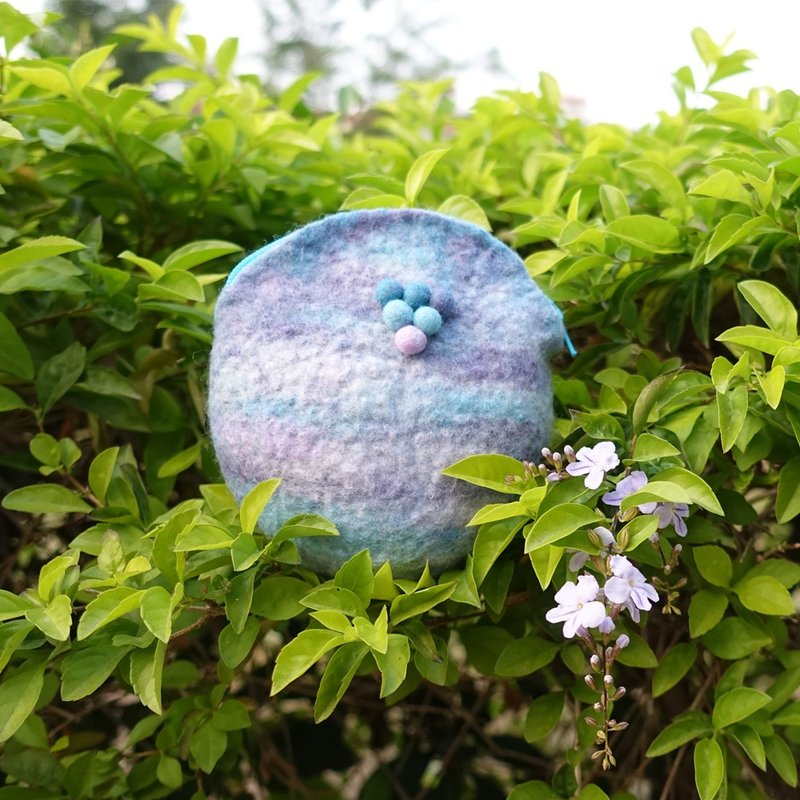 手作混色羊毛毡拉链包《轻晨》 - 零钱包 - 羊毛 蓝色